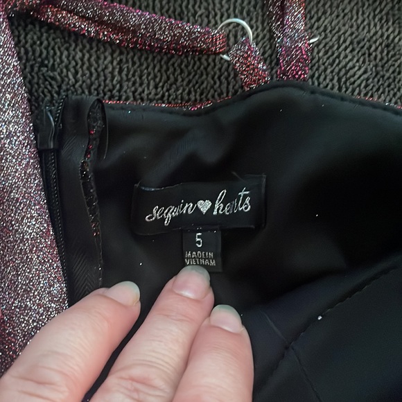 Sequin Hearts Purple Pink Metallic Mini Dress with POCKETS Size 5 - Picture 3 of 6